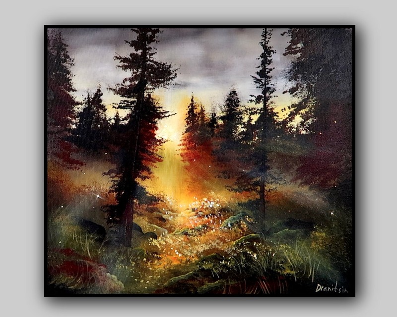 Original Acrylic Landscape Painting 12×14″ LIGHT BETWEEN THE TREES Wall Art