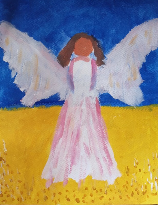 Guardian Angel 14×11 Colorful impressionist acrylic original painting