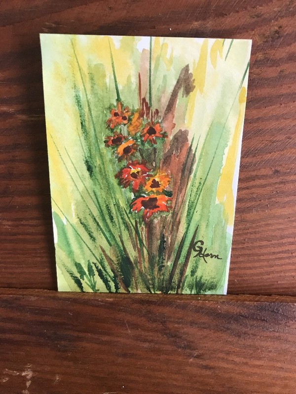 SMALL ORIGINAL WATERCOLOR FLORAL PAINTING SIGNED 3 1/2″ By 2 1/2″ UNFRAMED