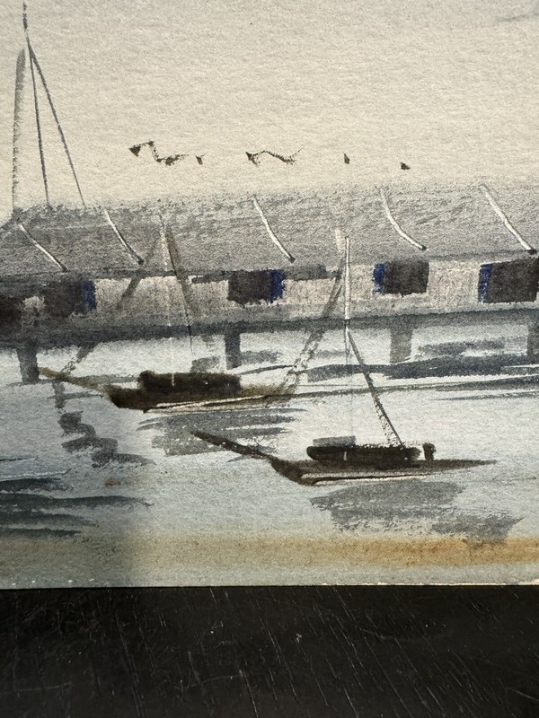 Original Watercolor Painting On Paper Unsigned Boats On Water 15 x 11 gallery