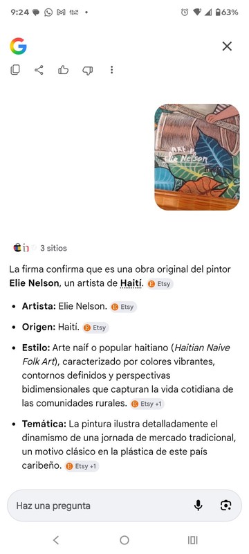 Elie Nelson Signed Haitian Folk Art Market Scene Painting, Small Framed Original gallery