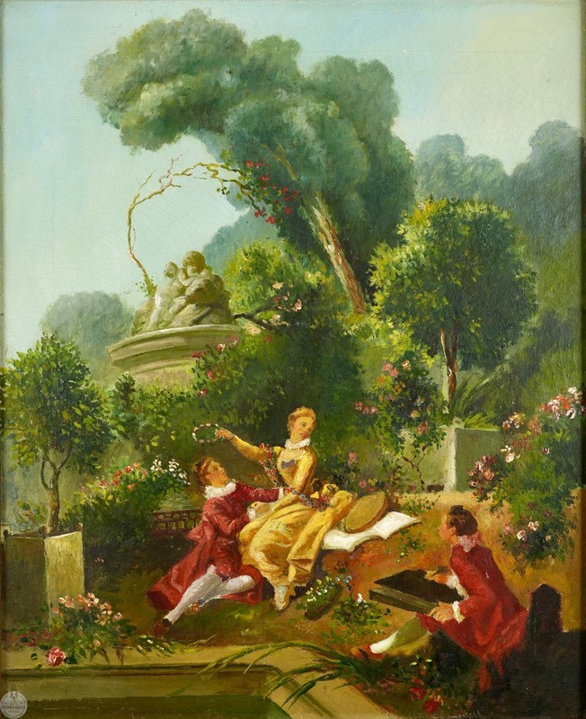 Vintage Rococo Oil on Canvas "The Lover Crowned" After Jean-Honoré Fragonard gallery