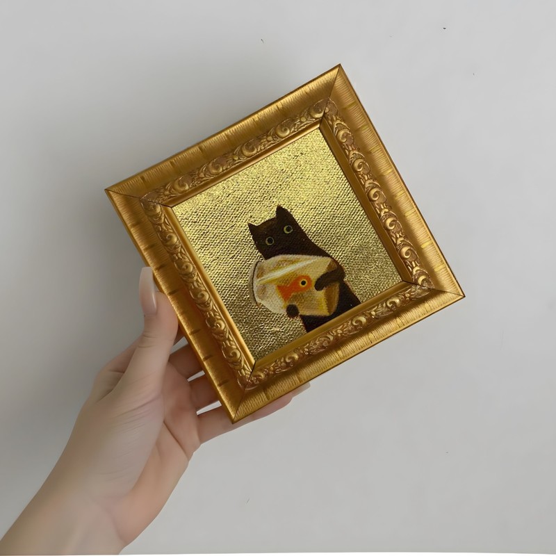 Cat Oil Painting Small Framed Original Art Canvas Artwork Animal Wall Art gallery
