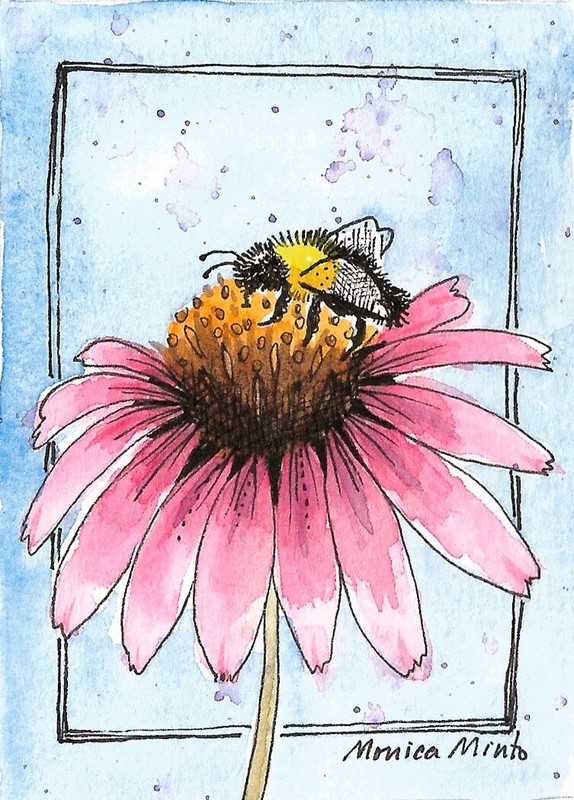 ACEO Limited Edition - Bee and Cone flower print of Original watercolor