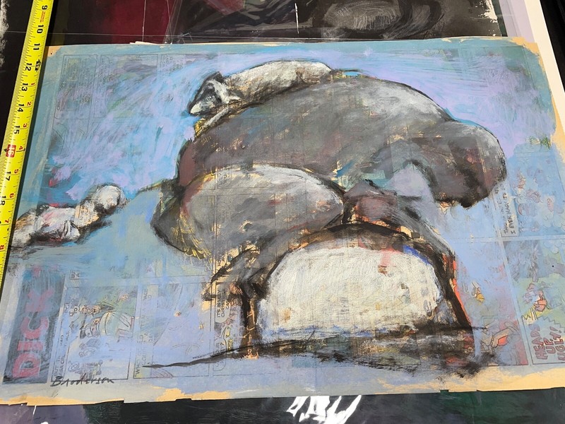 Broderson, “Figures,” Original Painting on Newspaper, circa 1970, 19 x 12 1/2” gallery