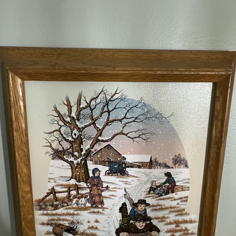 Vintage C. Carson Canvas Oil Painting Wood Framed Snowy Farm Coca-Cola Set Of 2 gallery