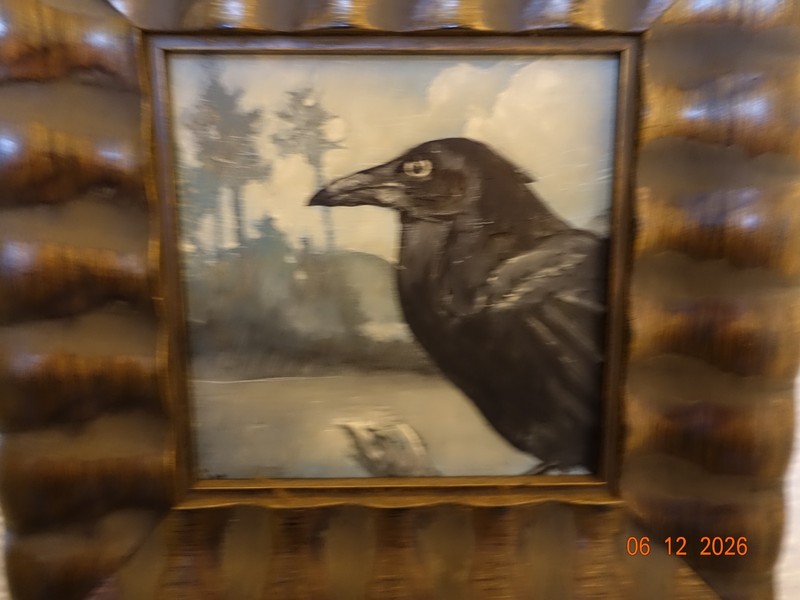 "Crebain" Beautifully Framed, Rare Oil Painting of a Crow, A Spy of Sauraman and gallery