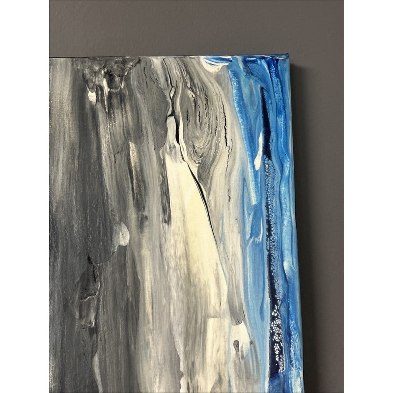 Canvas Painting 16 X 20 Blue Black Acrylic Signed Titled Whispers In the Wind gallery