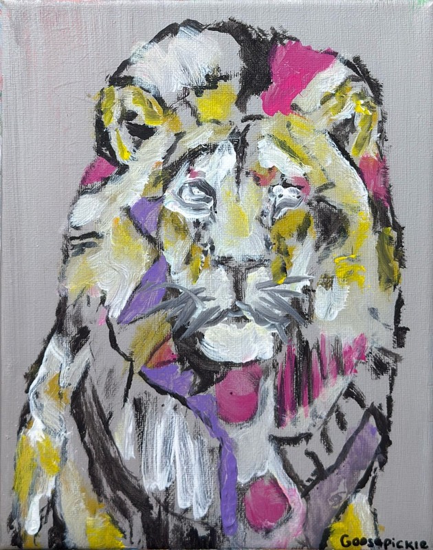 GOOSEPICKLE #2 Lion Africa Cat 8×10 Inch Impressionism Original Canvas Fine Art