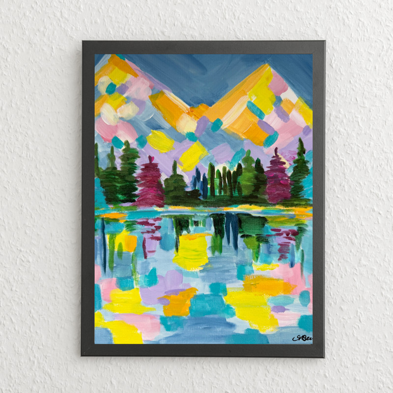 Abstract Expressionism Living Room Wall Art 11×14 Canvas – Colorful Mountains