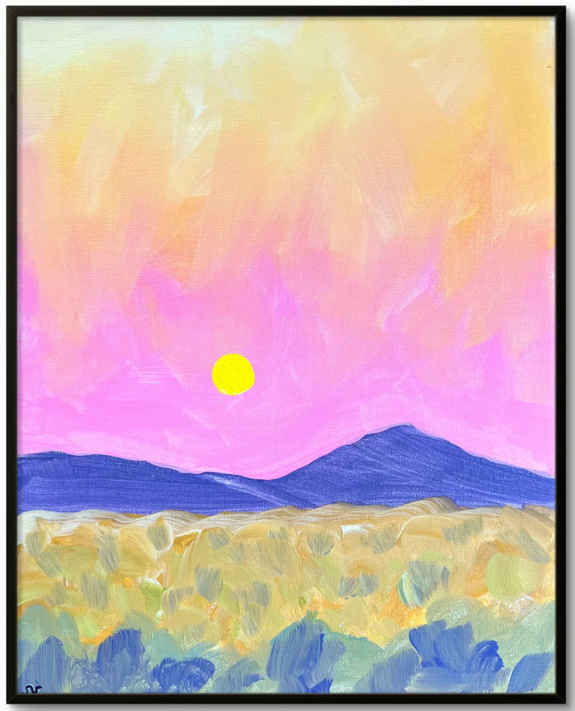 Desert Landscape Sunset Painting, Expressive Landscape Art 11×14