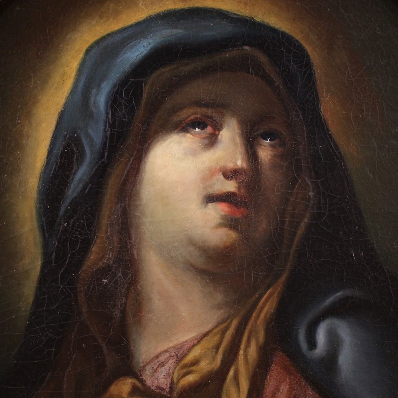 Antique Madonna religious oil painting canvas Virgin Mary artwork 17th century gallery