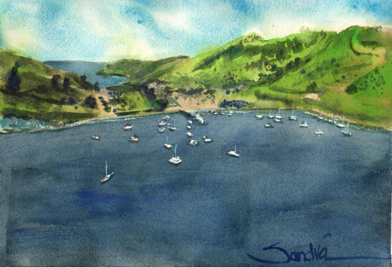 Two Harbors Catalina : Signed LE Art Print: Sandra Watercolors™ California