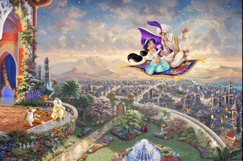 Thomas Kinkade Aladdin Framed Limited Edition S/N Disney Canvas 18×27