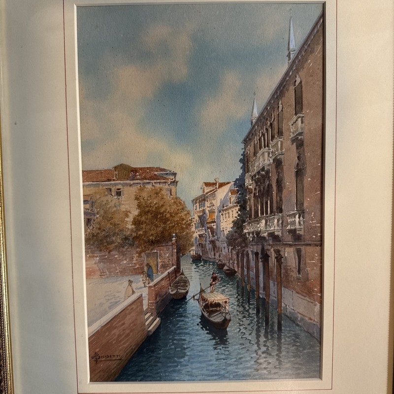 Signed Italian Artist ANDREA BIONDETTI Framed Watercolor of Venice Italy