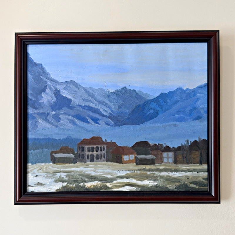 Framed Realism Landscape Painting – Mountains Nature Theme, Single Piece