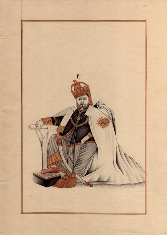 Miniature Portrait Of Unknown Indian Ruler Handmade Painting On Paper 8×13 Inch