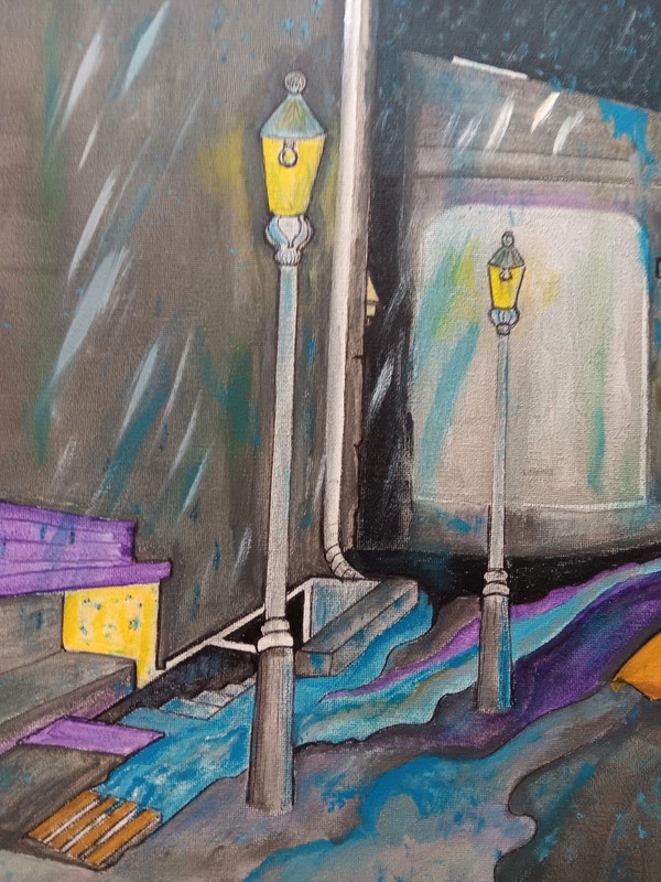 Rainy Day Man with Umbrella Acrylic Painting Canvas by Artist 16x20 Abstract gallery