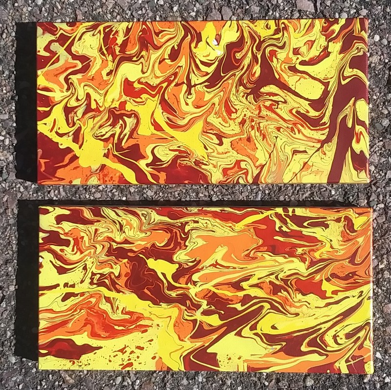 (YLW,RD,ORNG) Two Abstract Acrylic Paintings On Canvas (7"in.×14"in.) gallery