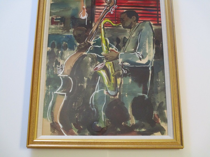 VINTAGE PAINTING AFRICAN AMERICAN MUSICIAN JAZZ BAND MID CENTURY MODERNIST gallery