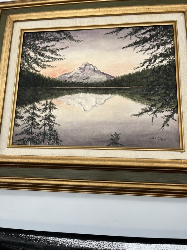 VTG Landscape 1952 - Vintage Print Mountain Landscape Painting Framed 18”x21” gallery