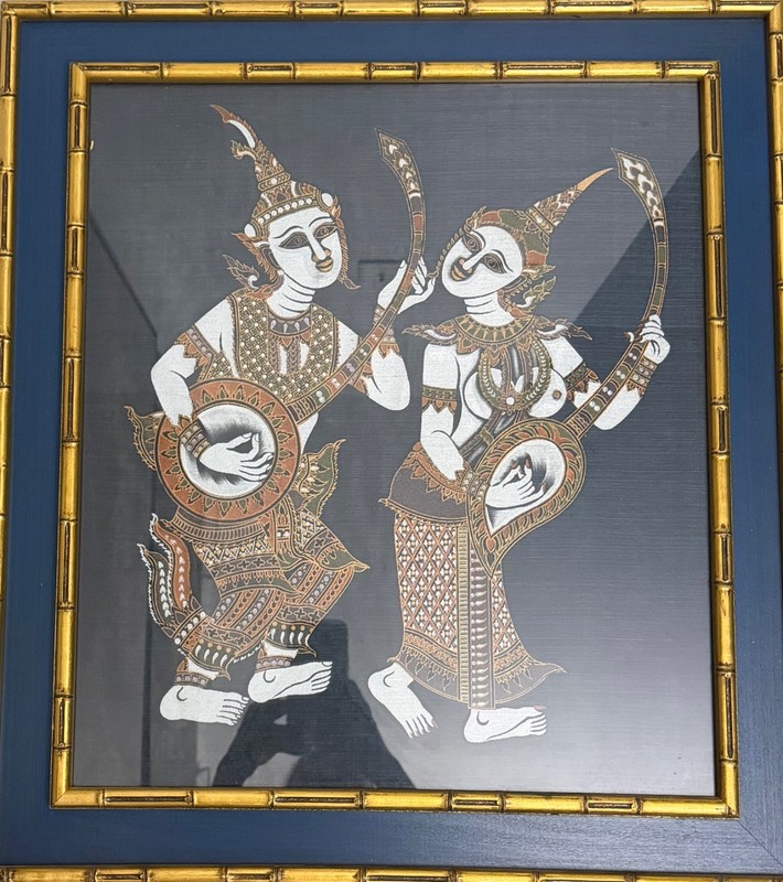 RARE VINTAGE WALL ART PAINTING TRADITIONAL 1960’s 21×24 BAMBOO AND GLASS FRAME