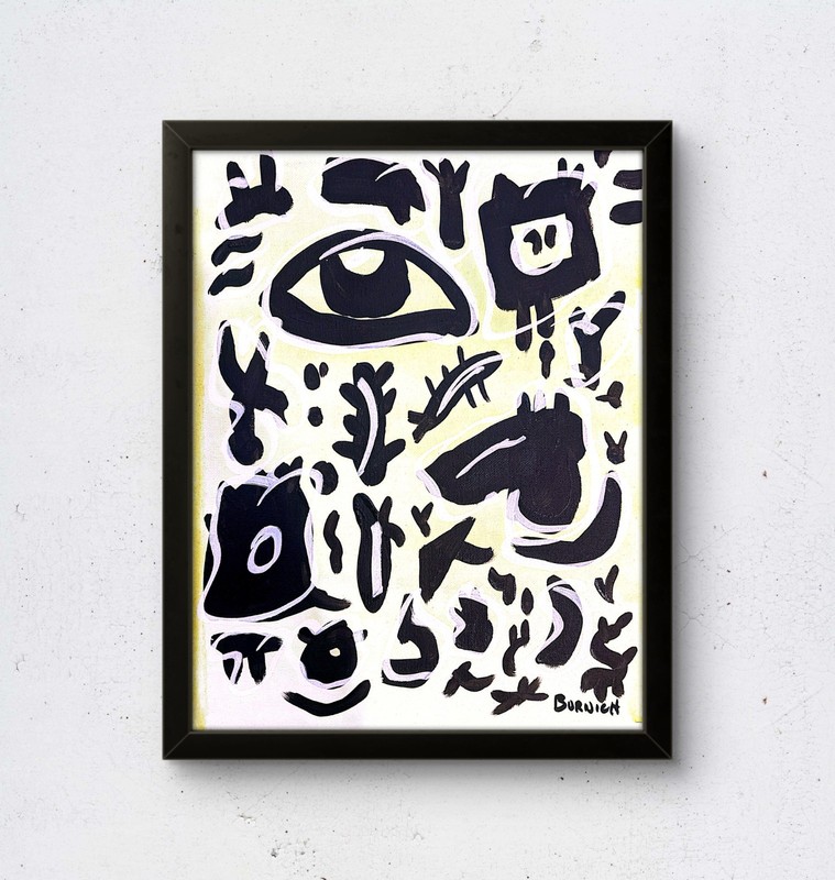 Yellow Symbolic Art 11×14 Acrylic Painting Inspired Neo Expressionism Canvas