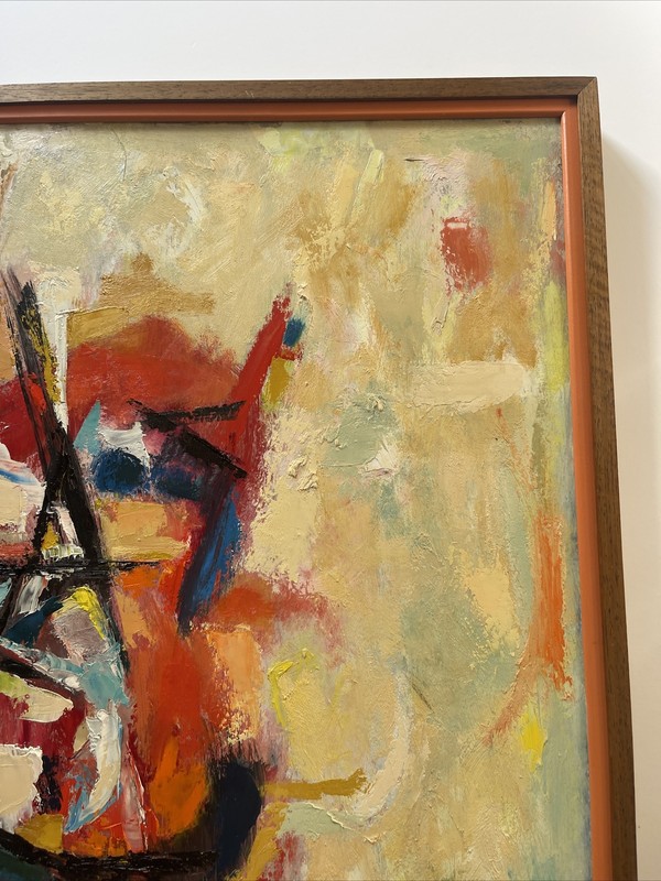 MID CENTURY PAINTING MODERNISM Abstract Colorful Bold 1960 Oil EXPRESSIONISM gallery