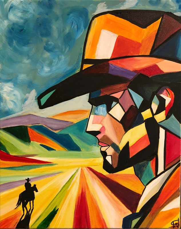 Western cowboy modern expressionist fine wall art painting 16X20 canvas original gallery