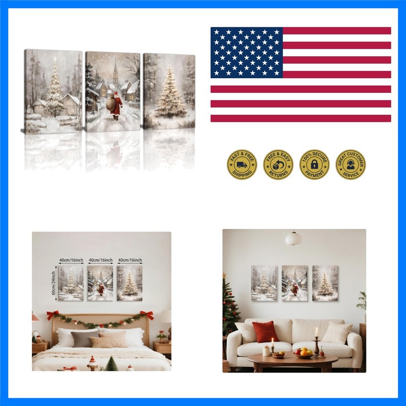 Christmas Pine Trees Winter Snow Scene Canvas Wall Art Painting 16″x24″x3 | N…