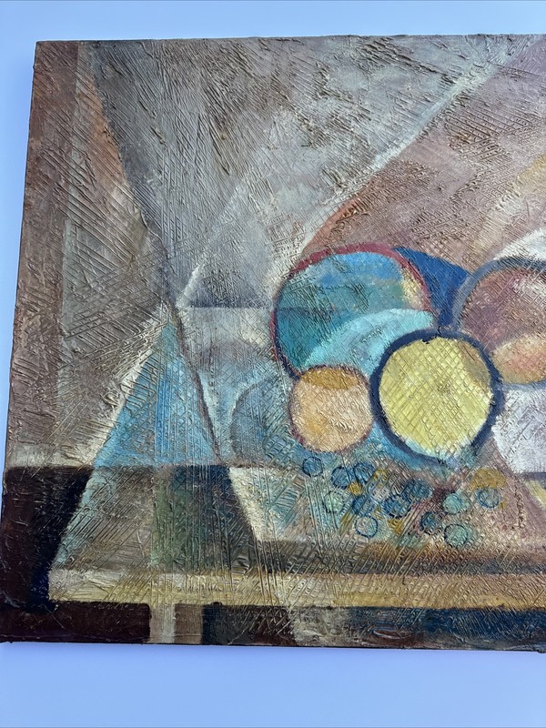 MID CENTURY PAINTING CUBIST CUBISM MODERNISM MYSTERY ABSTRACT LARGE 1960'S OIL gallery