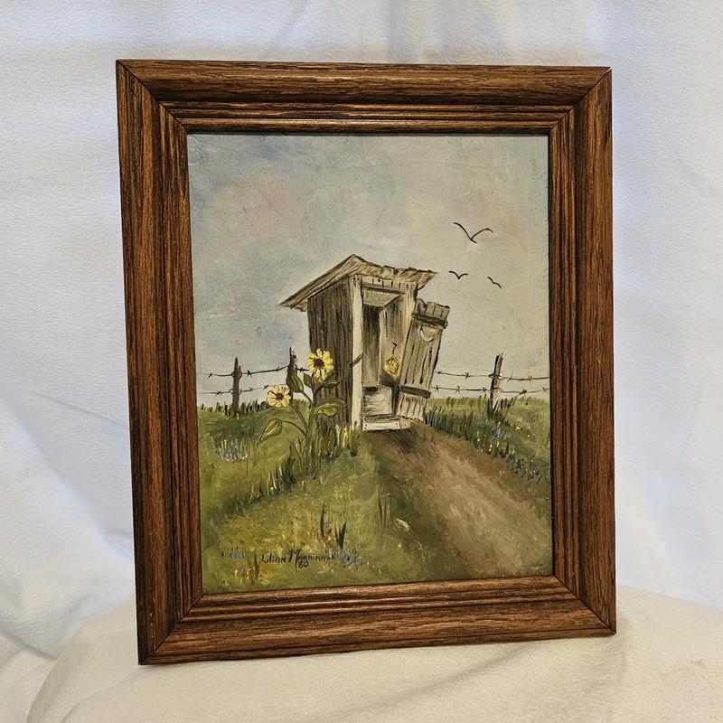 Vintage Outhouse Painting On Canvas Moon Door Houston Tx Artist L Mannina