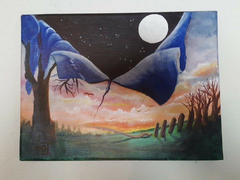 Original Acrylic, Night Falls at the Crack of Dawn by Martha Johnson, canvas