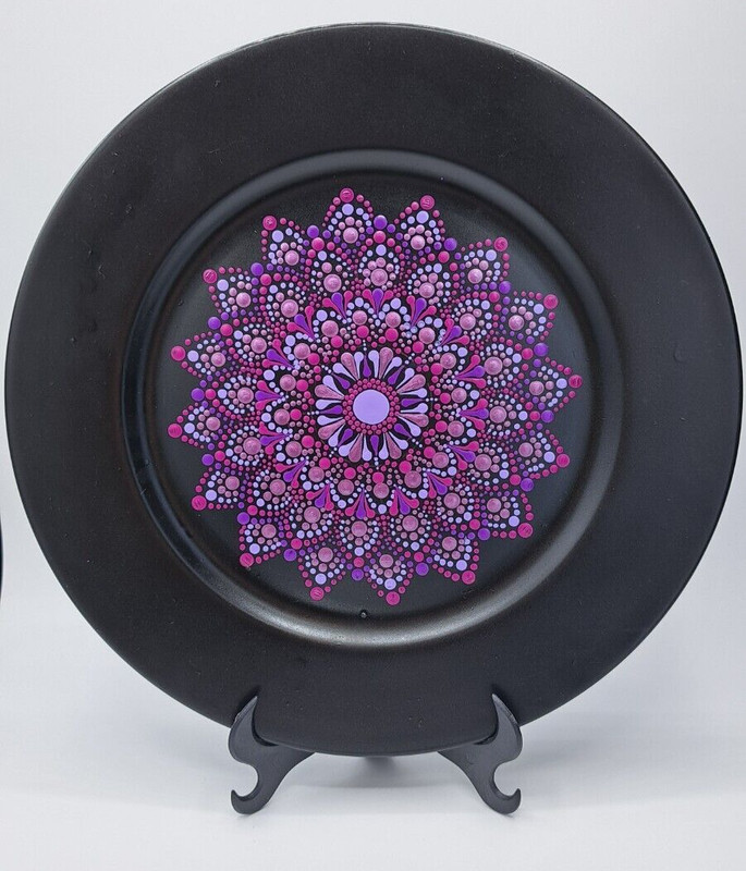 Mandala Dot Art On 13″ Plastic Platter Original Painting ‘Violet’ OOAK