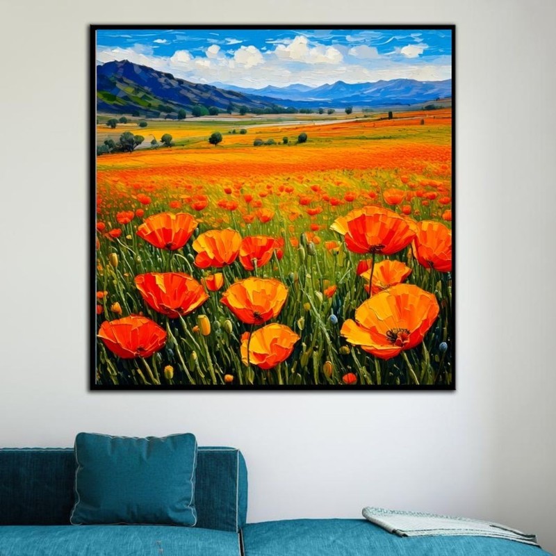 ORIGINAL Oil PAINTING on Canvas California Poppy Textured Custom Art 12x12 in gallery