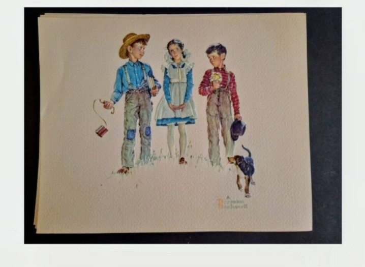 Rare raised Norman Rockwell signed water color art