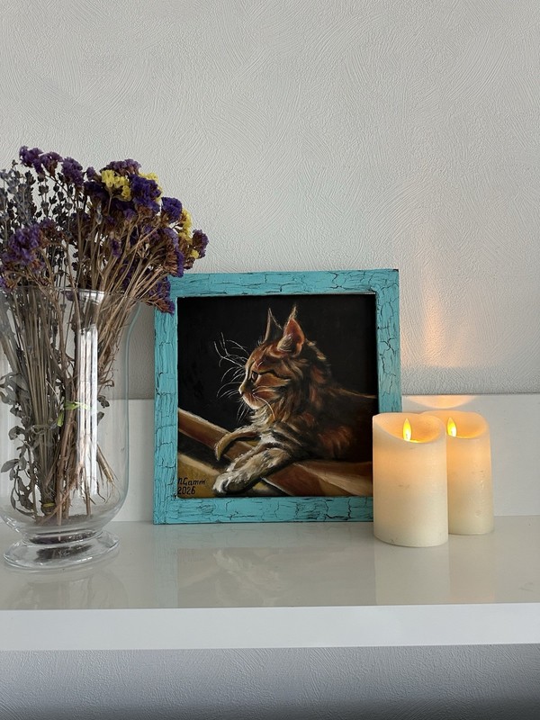 original oil painting, Cat, Portrait Of Pet, Wall Art 11,8x11,8 Inch, 30x30cm gallery
