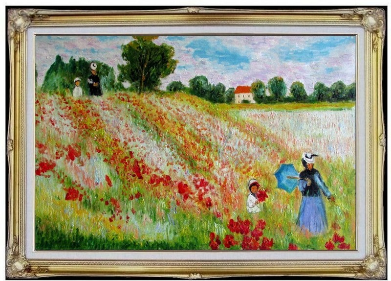 Framed, Monet Les Coquelicots at Argenteuil, Hand Painted Oil Painting, 24x36in