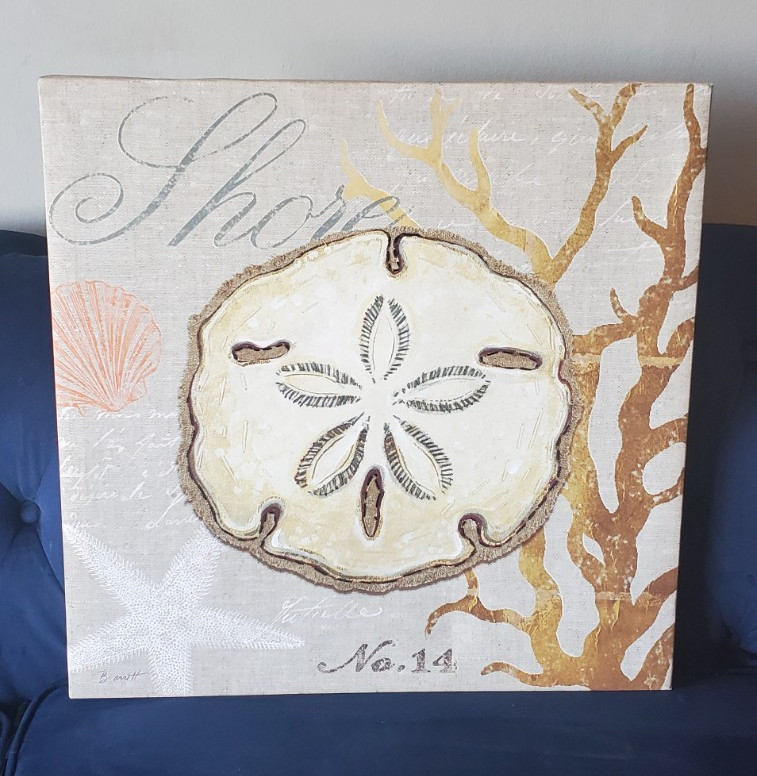B. Smith Coastal Seashell Canvas Painting Wall Art Signed OOAK Unframed