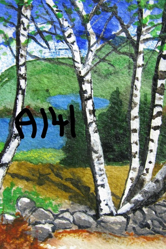 A141 ORIGINAL ACRYLIC ACEO PAINTING BY LJH «BIRCH GROVE»