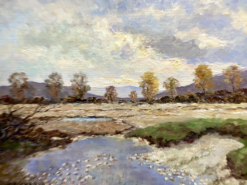 ::PAUL HASLBAUER *1919 -2006 OIL PAINTING LANDSCAPE BANK RIVER STONES SUMMER TREES gallery