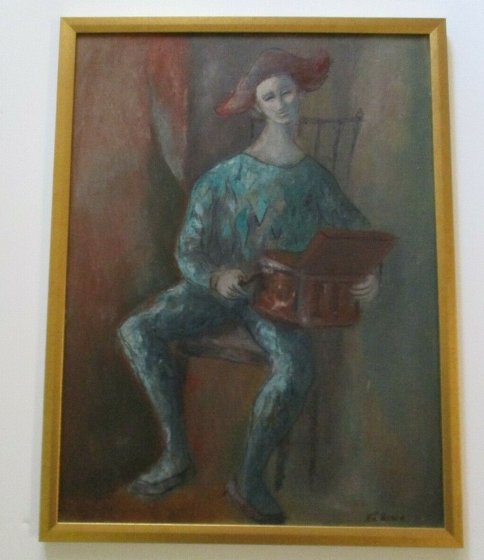 PATRICK SIGNED ORIGINAL 1950’S PAINTING JESTER PORTRAIT CUBISM VINTAGE MODERNISM