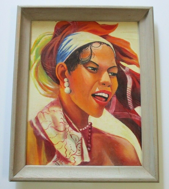 Antique Portrait Painting Islander Tropical Hawaii Polynesian 1940’s Oil Mystery