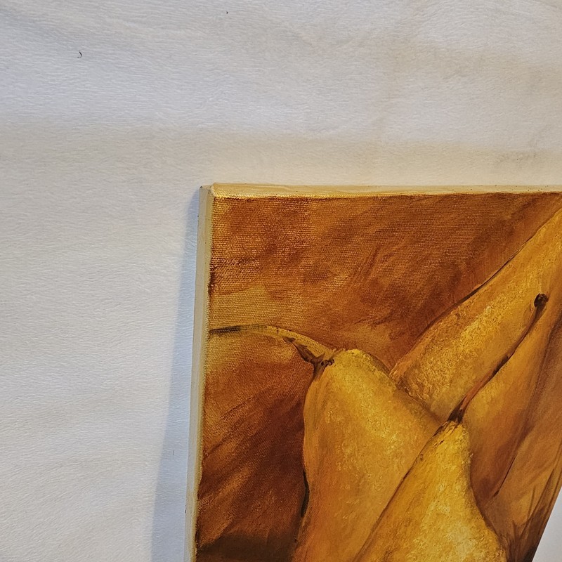 Golden Pears Oil Painting 19.5x16in Artist Signed Gail '10 Wood Frame Mounted gallery