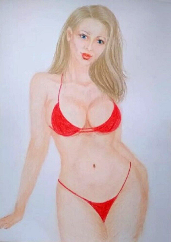 ORIGINAL painting/drawing, model, lingerie, dessous Original Ukrainian art Red gallery