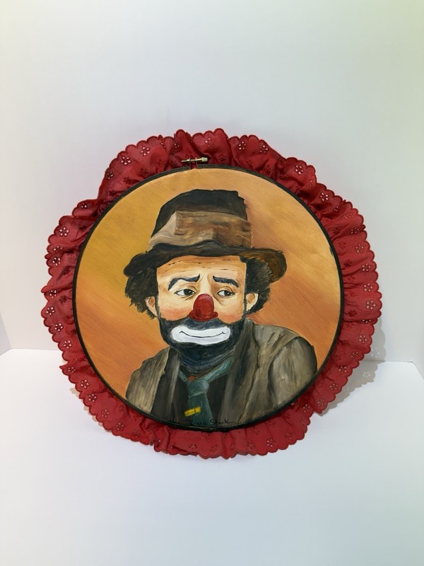 Vintage Clara Stuck Signed Original Canvas Emmett Kelly Sad Clown Painting 12”