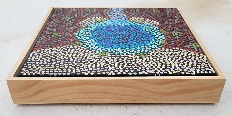 Original Aboriginal Dot Art Turtle Oil Painting Framed Canvas 30cm x 30cm gallery