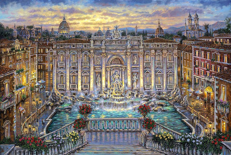 The Trevi Fountain Rome, Italy Oil Painting Giclee Art Printed on canvas L1965