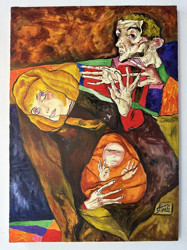 EGON SCHIELE OIL ON CANVAS PAINTING SIGNED AND SEALED MEASURES 50CM X 70CM