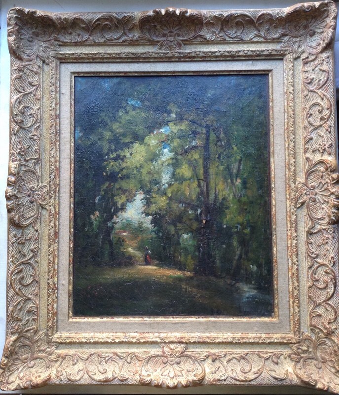 19th CENTURY DIAZ DE LA PENA ? – WOMAN IN A WOOD LANDSCAPE – FRENCH OIL PAINTING